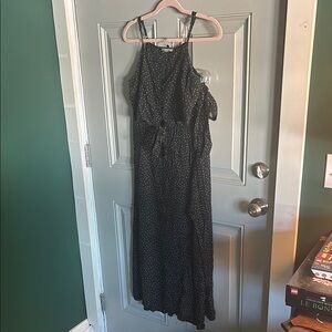 Polka Dot Tie Front Crop Top and Maxi Wrap Skirt 2 Piece Set